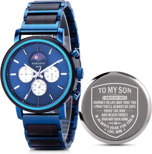 Personalized Anniversary Watches Gifts for Him forerunner Husband Groomsmen Dad Boyfriend 2win Engraved Wood Watch for Men Multifunctional Chronograph Custom 