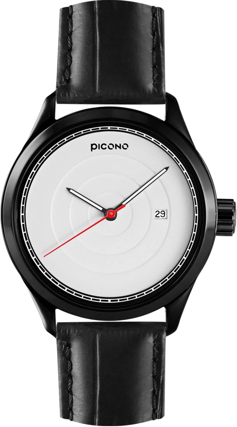 Phase Concentric Time and Date Water Resistant Analog Quartz Watch - cultivate No. 7904 (Black/White) PICONO 