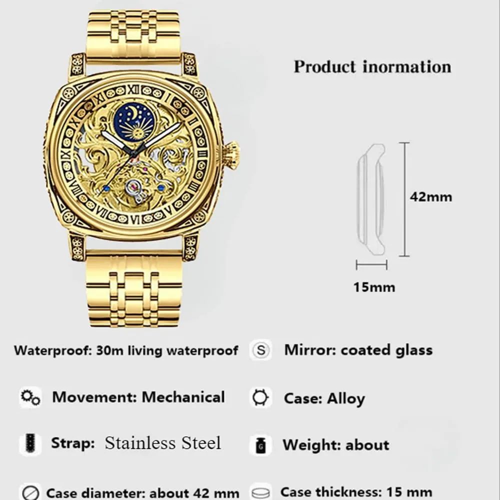 Phase Fashion Mechanical Watches Large Dial pin adult fellowship Wristwatch Men Luxury Man Automatic Watch Lunar 