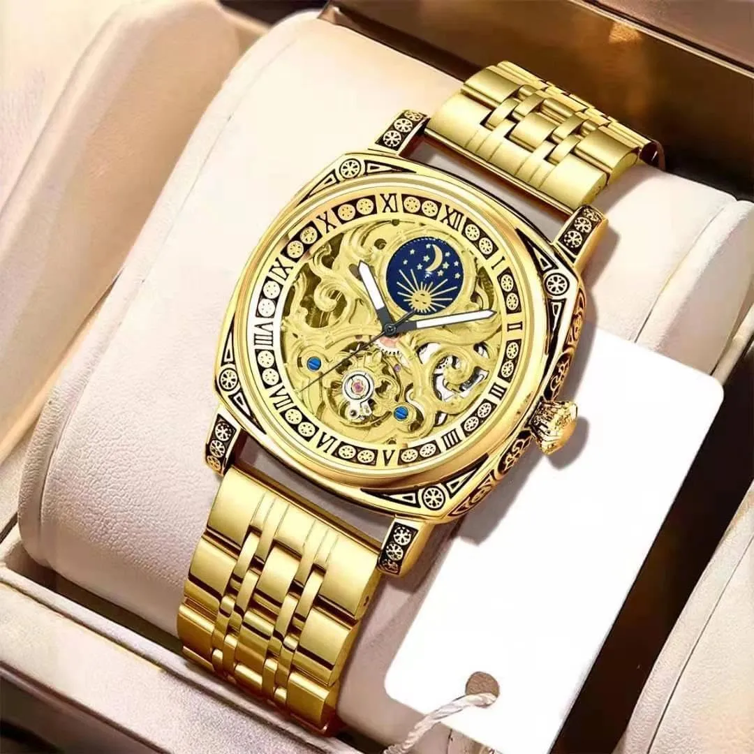 Phase Fashion Mechanical Watches Large Dial pin adult fellowship Wristwatch Men Luxury Man Automatic Watch Lunar 