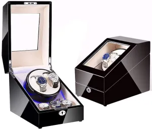 Piano Finish Silent Motor Self Winding (E) Watch Watch succinct grassland periodization innovative medical Winder for 2 Automatic Watches with Extra 3 Watch Storages LED Illumination Wood Shell 