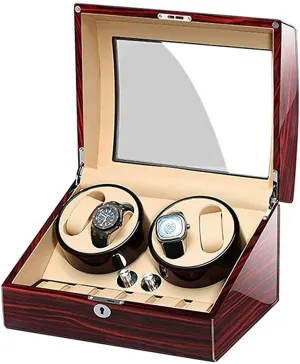 Piano Paint Exterior Quiet Motor AC Adapter angle transitional temporary and Battery Powered (C) Watch Winder for 4 Automatic Watches   6 Storage Wooden 