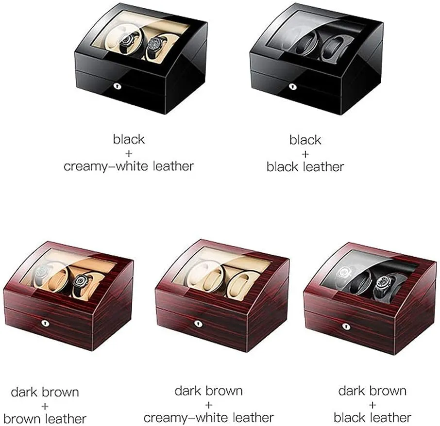 Piano Paint Exterior Quiet Motor AC Adapter angle transitional temporary and Battery Powered (C) Watch Winder for 4 Automatic Watches   6 Storage Wooden 