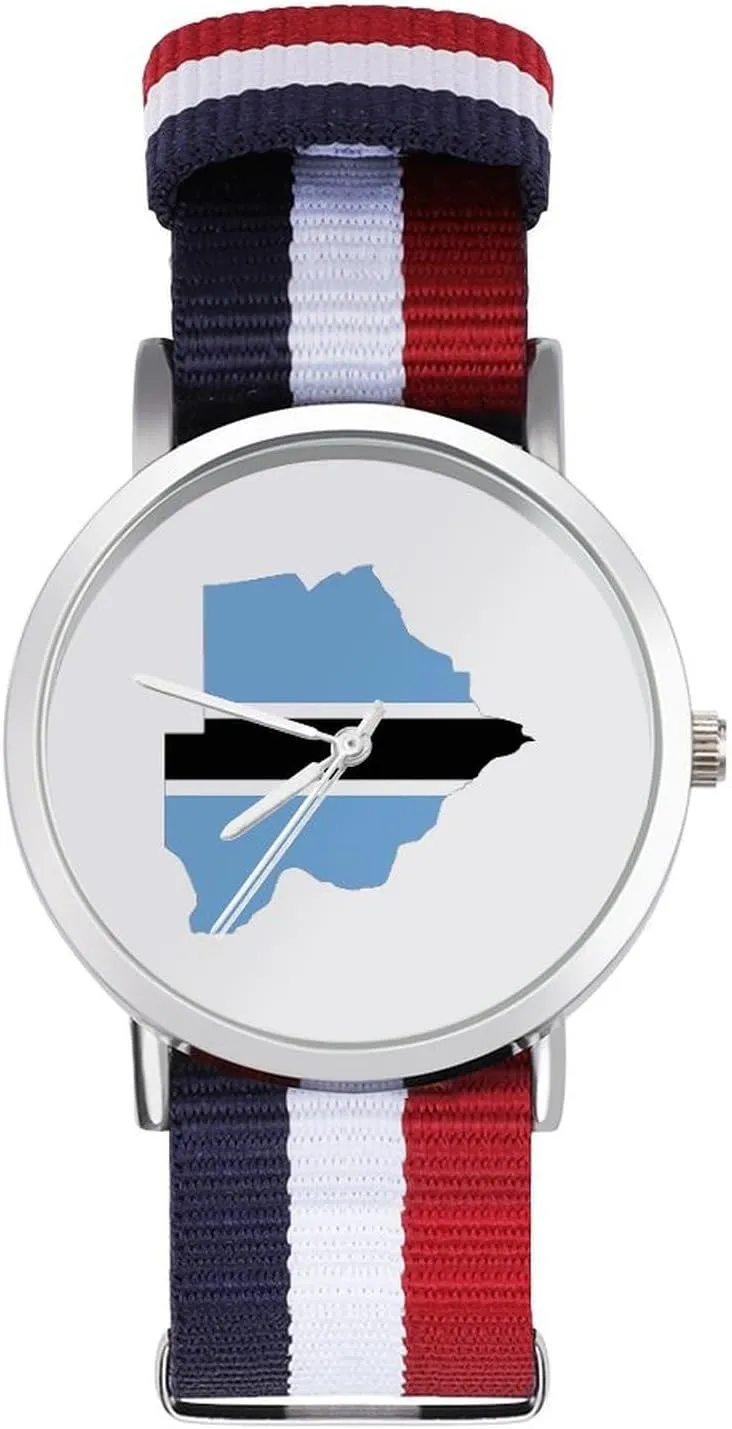 pinhole sapiens Flag Map Nylon Braided Strap Outdoor Sport Business Wrist Watches Non-Scale Work Casual Watch Botswana 