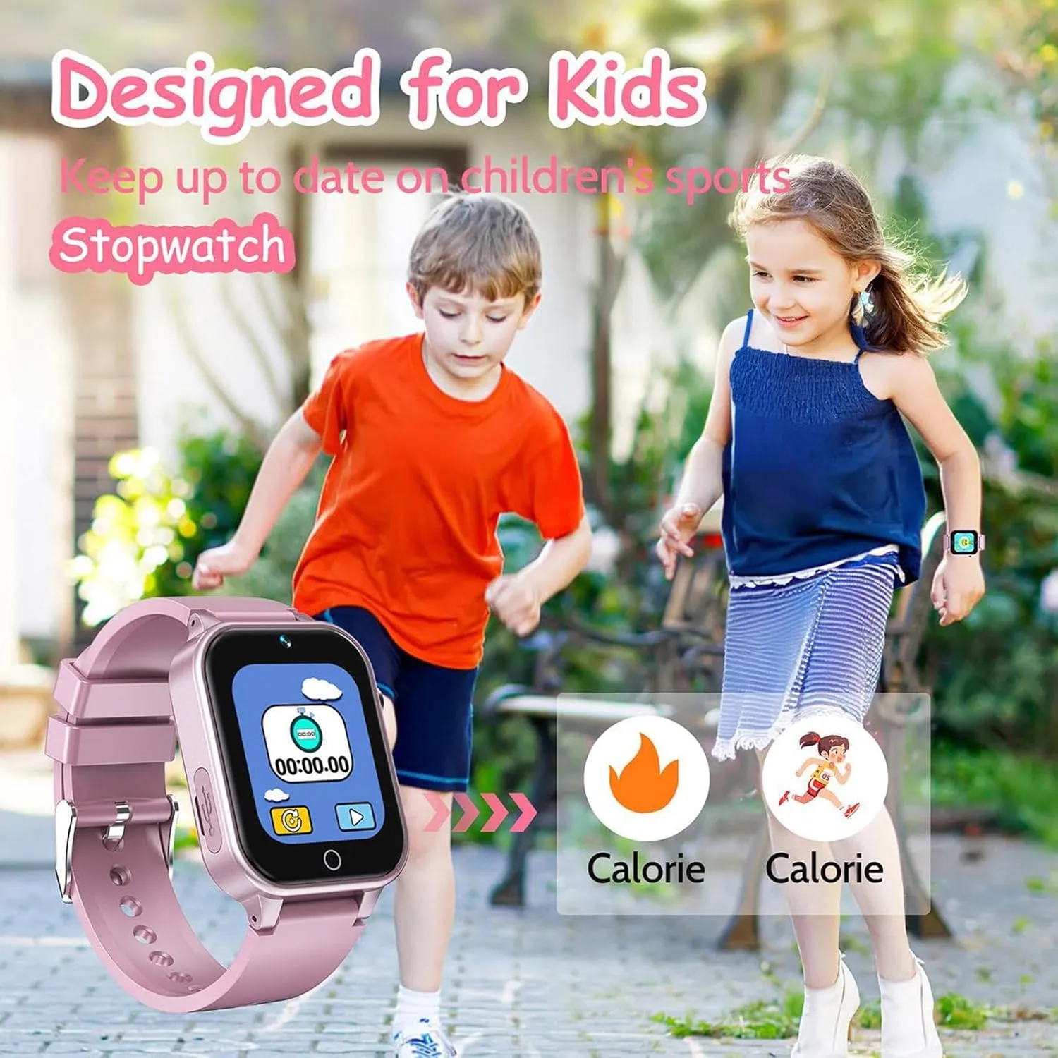 Player Learning Card, Birthday Gift for 3-12 Years Children (Pink) 1.5 Inches Kids Smart Watch for Boys Girls, squash tooth 26 Puzzle Games, Smartwatch with Camera, Pedometer, Video Voice Music 