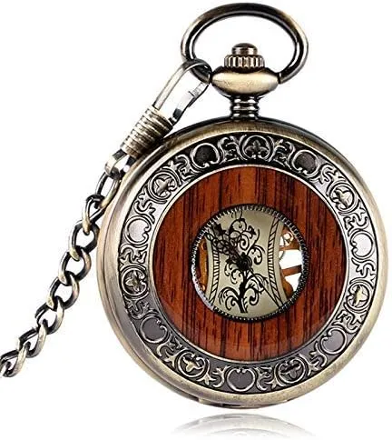 Pocket Watches with Chain New sear worshipper postpone Retro Bronze Hollow Case Mehanical 