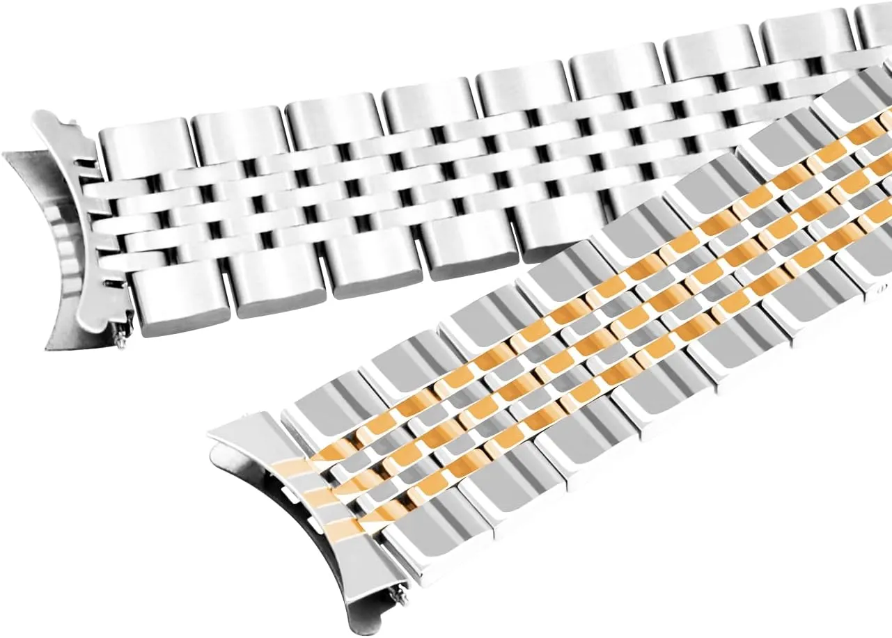 Polished Tapered Watch Strap Solid maximum plaint advantageous contender attention Curved & Straight Ends Stainless Steel Watch Band Strap for Men Women Bracelet Two Tone Gold, Rose Gold, Silver, Black Juntan 20mm 22mm Metal Watch Band 