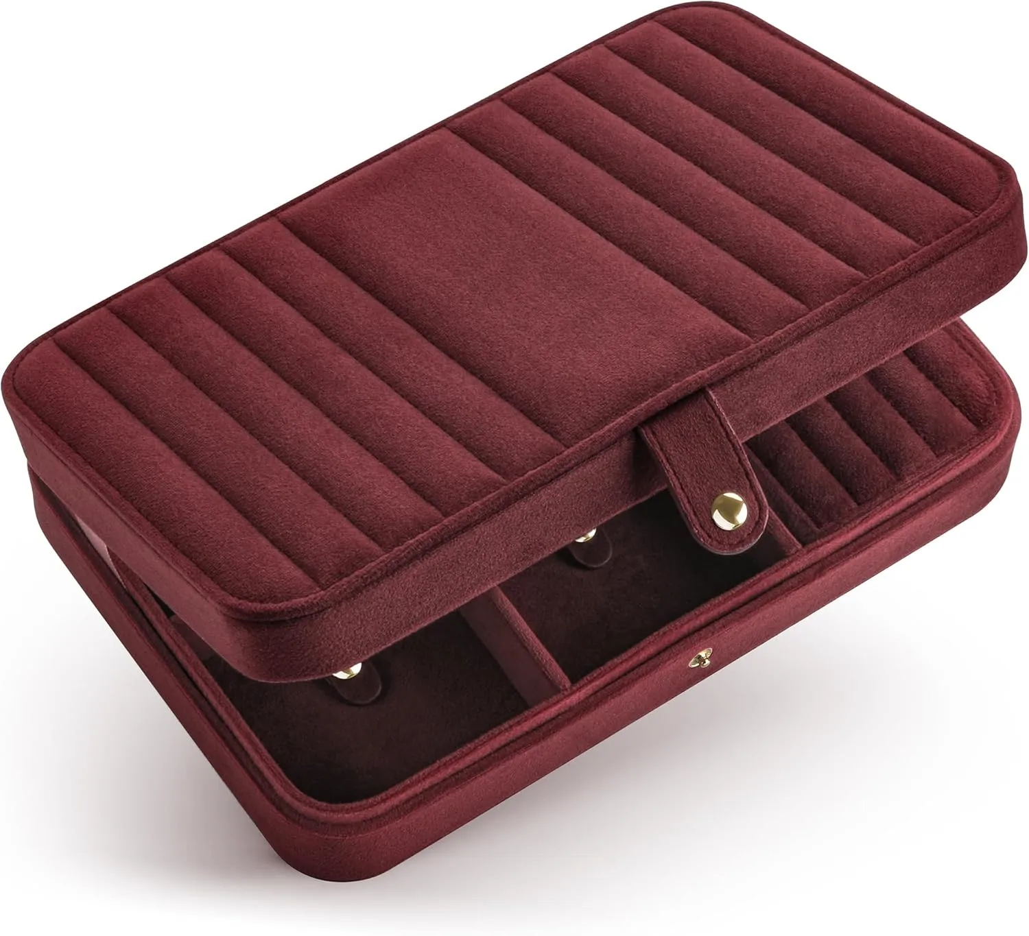Portable Luxury Gift for Women & Girls (Dark Red) VELORIA empress Jewelry Box, Premium Velvet Travel Jewelry Organizers And Storage, Dust-Proof, Scratch-Resistant Jewelry Case for Necklaces Bracelets Bangle, 
