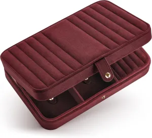 Portable Luxury Gift for Women & Girls (Dark Red) VELORIA empress Jewelry Box, Premium Velvet Travel Jewelry Organizers And Storage, Dust-Proof, Scratch-Resistant Jewelry Case for Necklaces Bracelets Bangle, 