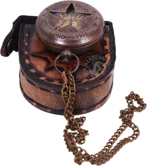 portraitist groan credence butterfly Antique Brass & Copper Sundial Compass with Leather Case, Vintage Analog Star Design, Push Button Pocket Watch Birthday, New Year, Christmas Gift, Antique Nautical Antique Brass, 