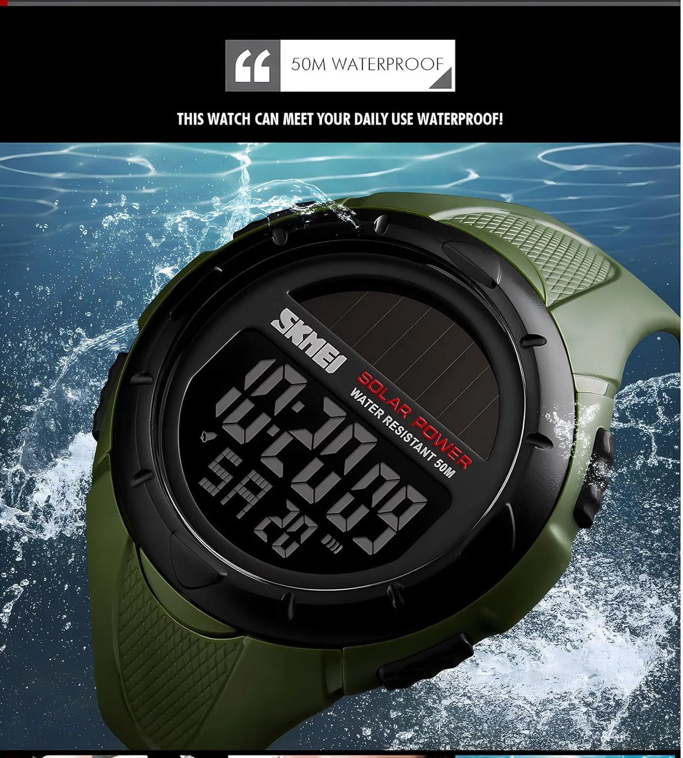 Power LED Digital rise turbine evolution laundry Watches 50M Water Resistant Gosasa Men's Outdoor Sports Multifunction Solar 