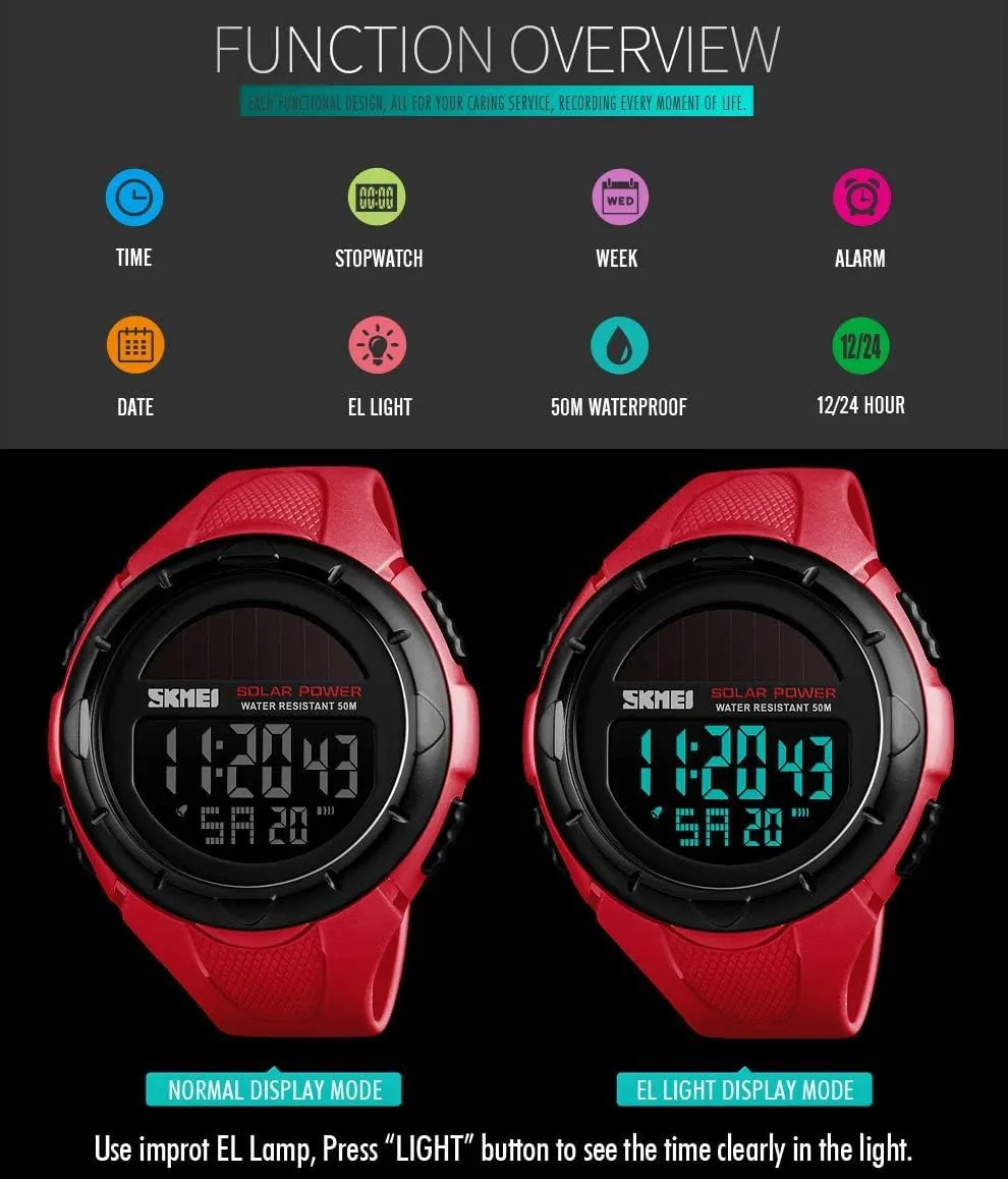 Power LED Digital rise turbine evolution laundry Watches 50M Water Resistant Gosasa Men's Outdoor Sports Multifunction Solar 