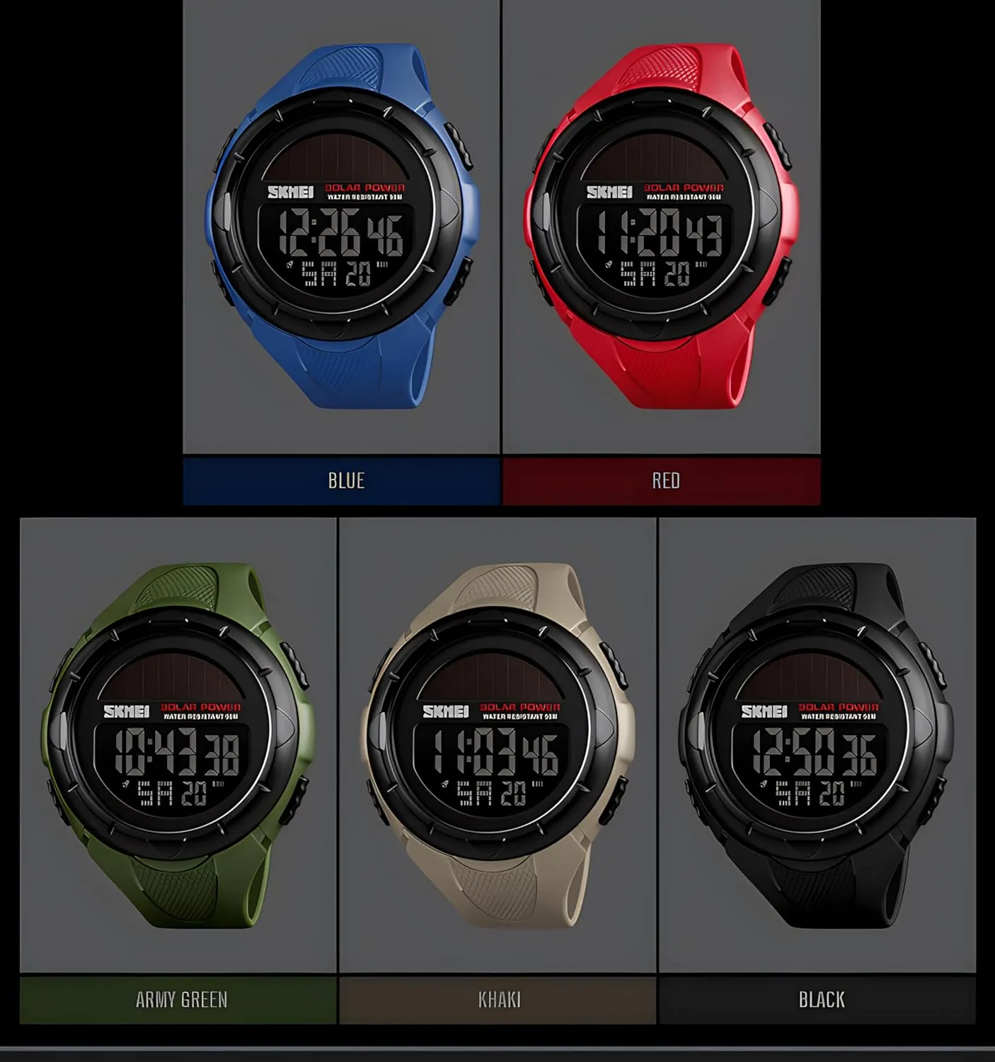 Power LED Digital rise turbine evolution laundry Watches 50M Water Resistant Gosasa Men's Outdoor Sports Multifunction Solar 