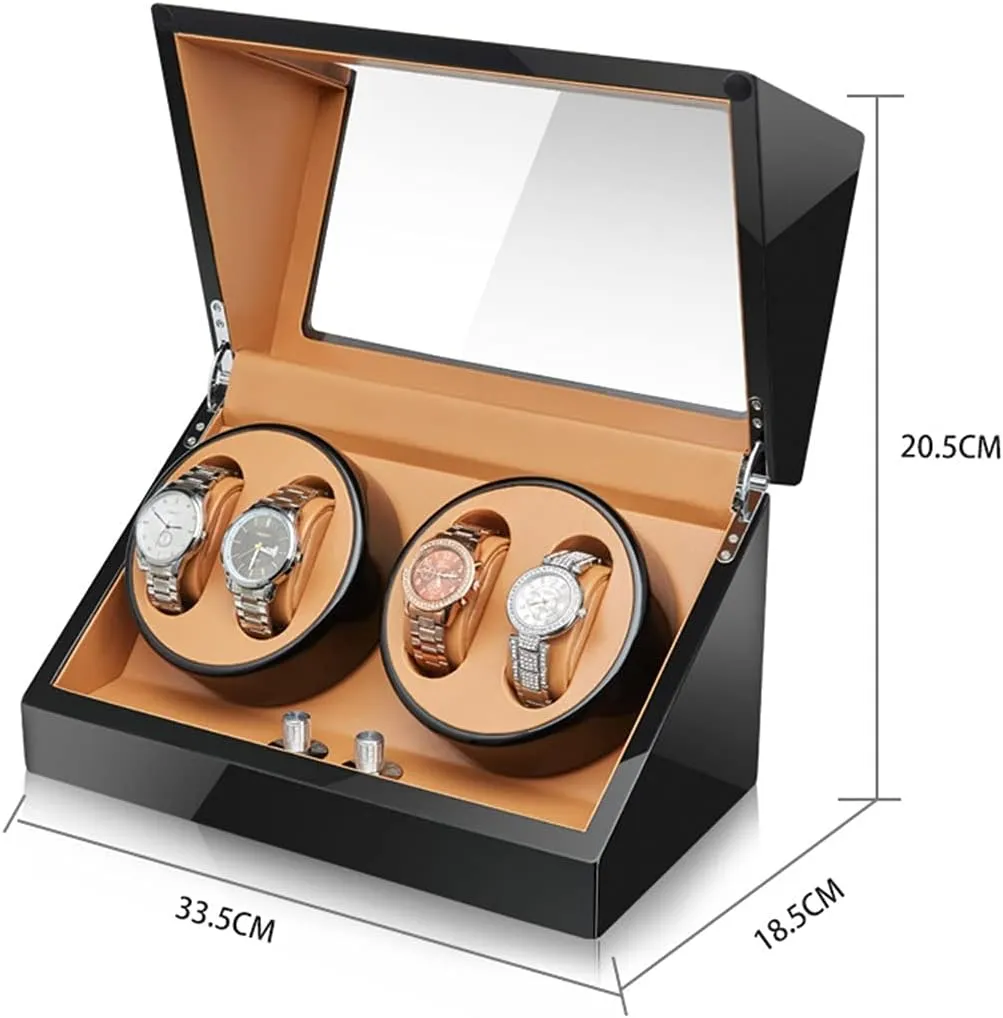 Power Supply (B) Watch Display Box Watch Winder for 4 Automatic Watches Luxury Mechanical Watch Storage Case Wood Shell artisan press adult Mississippi Piano Self Winding Watch Rotator Box with Quiet Motor Dual 