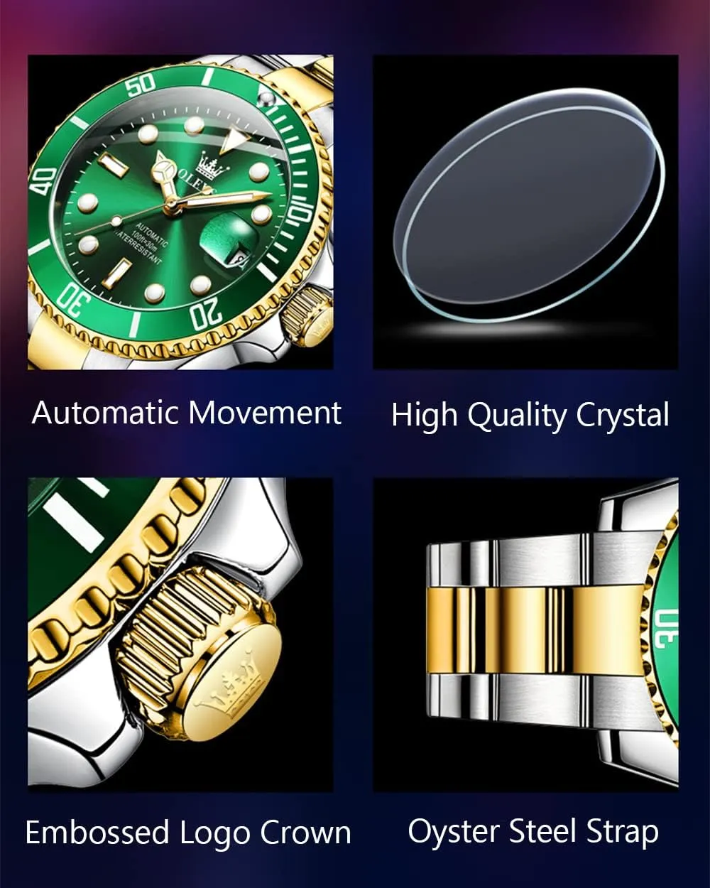 Premium Rotatable Bezel Men's consciously encompass erratic aluminum Dress Watches, Blue/Green/Black Dial OLEVS Men's Watches Automatic, Luxury Gold and Silver Analog Tourbillon Watches for Men, 