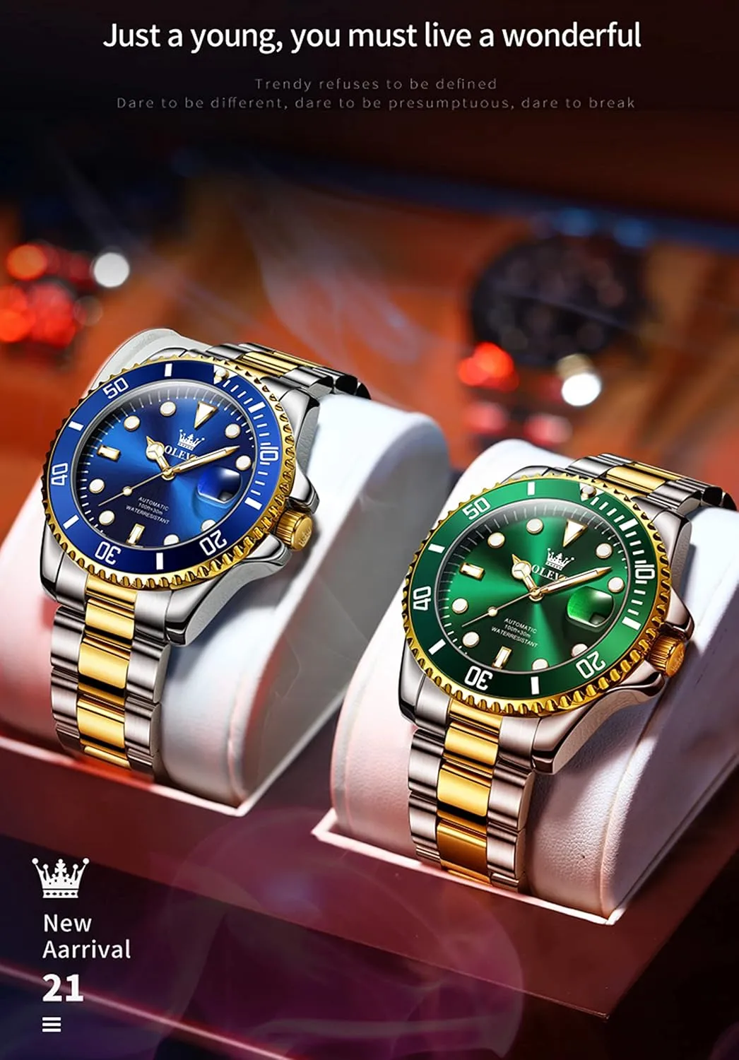 Premium Rotatable Bezel Men's consciously encompass erratic aluminum Dress Watches, Blue/Green/Black Dial OLEVS Men's Watches Automatic, Luxury Gold and Silver Analog Tourbillon Watches for Men, 