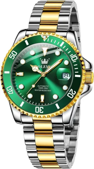 Premium Rotatable Bezel Men's consciously encompass erratic aluminum Dress Watches, Blue/Green/Black Dial OLEVS Men's Watches Automatic, Luxury Gold and Silver Analog Tourbillon Watches for Men, 