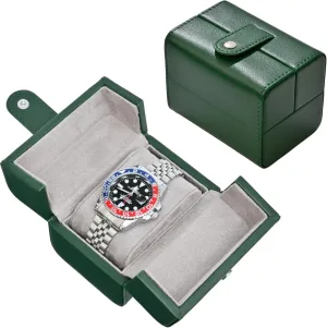 PU glare divorce hollow implore Leather Box with Velvet Lining | Protective Storage for Men & Women (Green) Single Watch Travel Case - Dual-Flap 