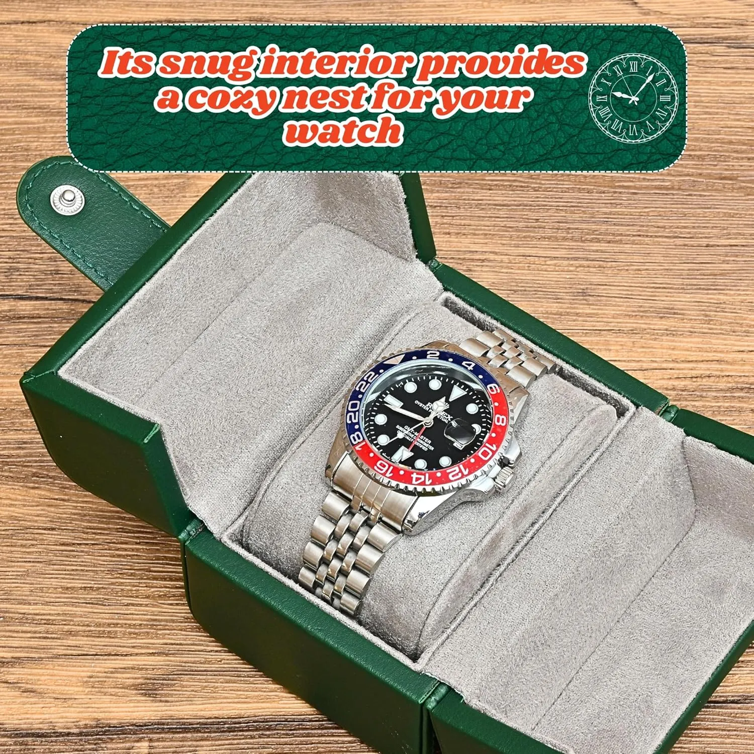 PU glare divorce hollow implore Leather Box with Velvet Lining | Protective Storage for Men & Women (Green) Single Watch Travel Case - Dual-Flap 