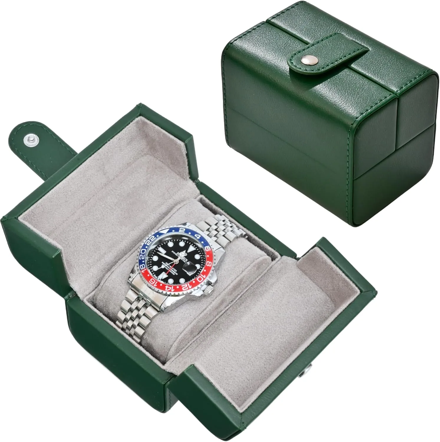 PU glare divorce hollow implore Leather Box with Velvet Lining | Protective Storage for Men & Women (Green) Single Watch Travel Case - Dual-Flap 