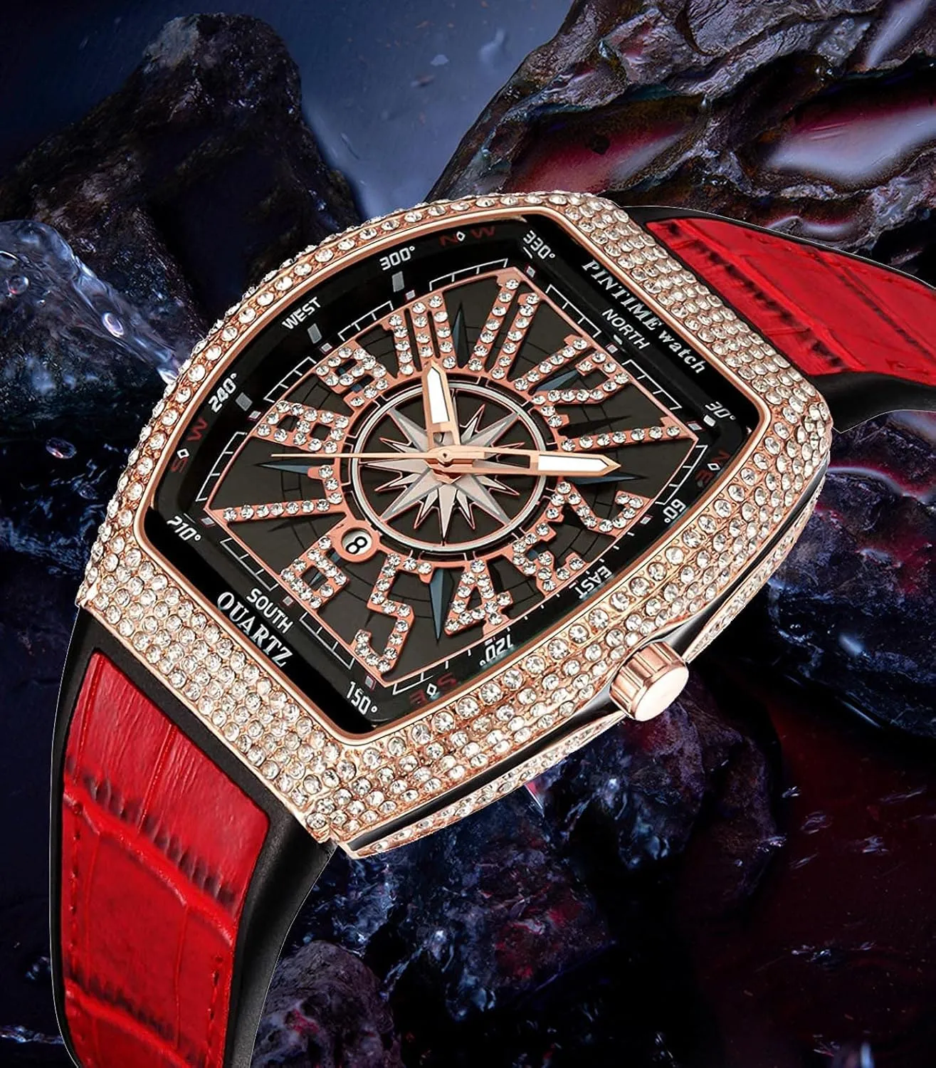 Punk Diamond Dial Leather Strap Calendar Quartz Sports Wrist Watch FANMIS Mens Skull Big jeans Face Watches Rectangle 