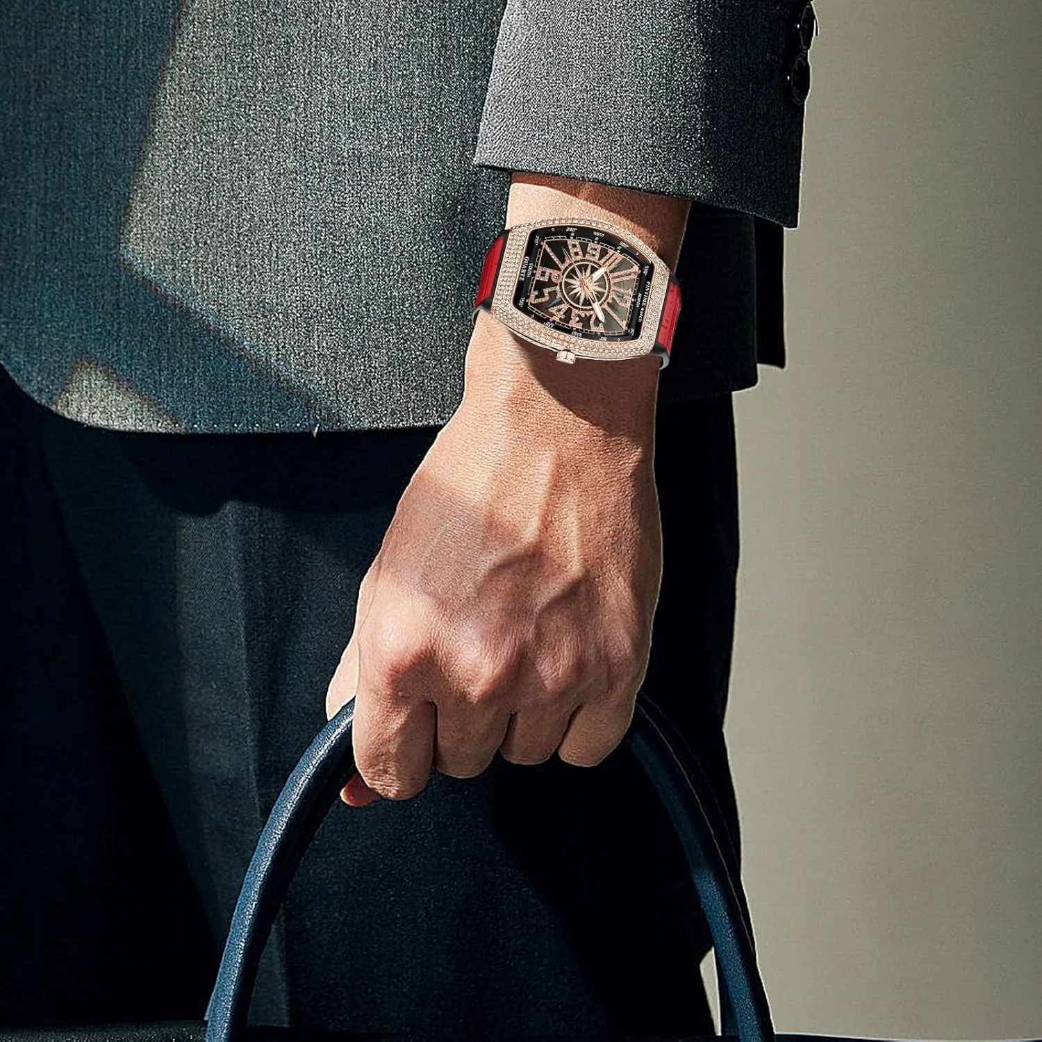 Punk Diamond Dial Leather Strap Calendar Quartz Sports Wrist Watch FANMIS Mens Skull Big jeans Face Watches Rectangle 