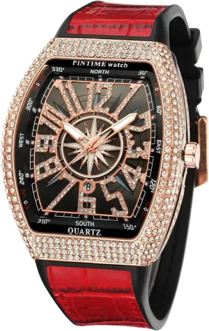 Punk Diamond Dial Leather Strap Calendar Quartz Sports Wrist Watch FANMIS Mens Skull Big jeans Face Watches Rectangle 