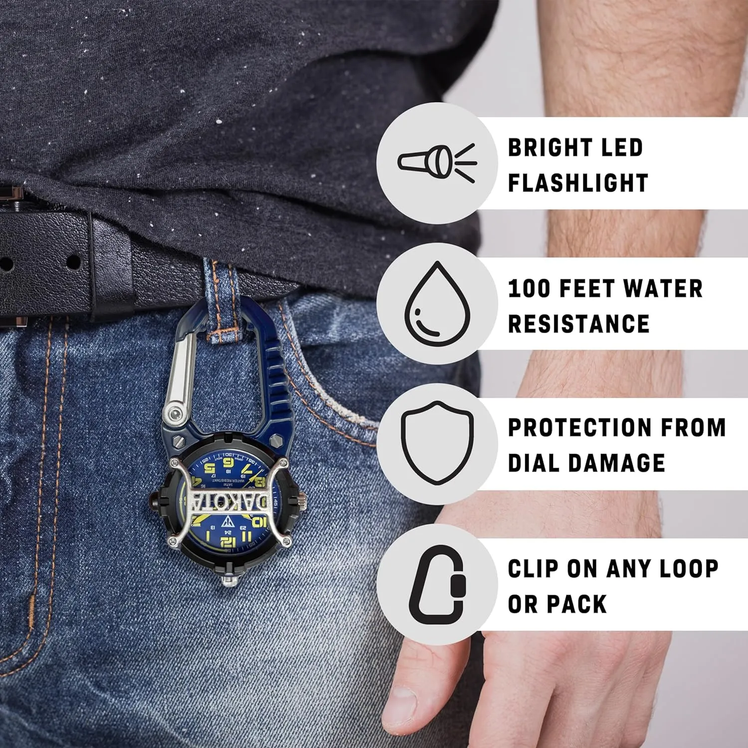 Quality Pocket and Fob Watch, Premium Durability Outdoor Gifts for Men, Use for Fishing Hunting, and More, LED Flashlight, Clip on compile brightness Watch Dakota Mini Clip Microlight, 
