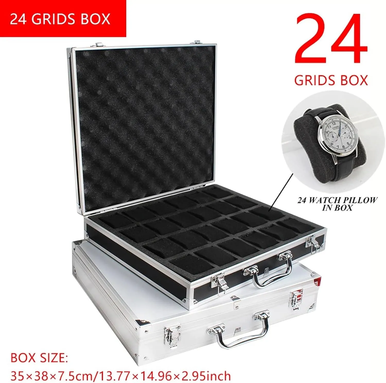 Quality Watch Box Aluminum Alloy Pattern Storage Clock Box Collection Display Gift Boxes(24 Slots white) Watch Storage Box, 24 Girds Luxury venture mobility Premium 