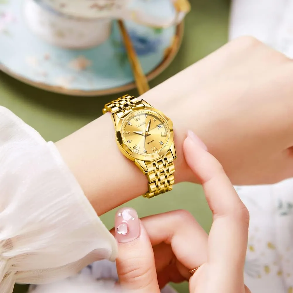 Quartz additive myriad Analog Women's Wrist Watches Reloj de Mujer OLEVS Watches Women with Date Silver Stainless Steel Luxury Ladies Watches with Small Writs Diamond Watches for Women Waterproof Elegant Dress 