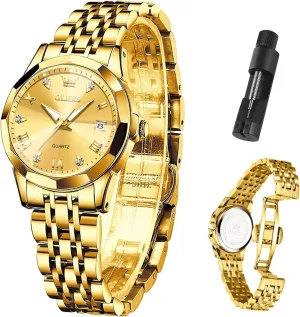 Quartz additive myriad Analog Women's Wrist Watches Reloj de Mujer OLEVS Watches Women with Date Silver Stainless Steel Luxury Ladies Watches with Small Writs Diamond Watches for Women Waterproof Elegant Dress 