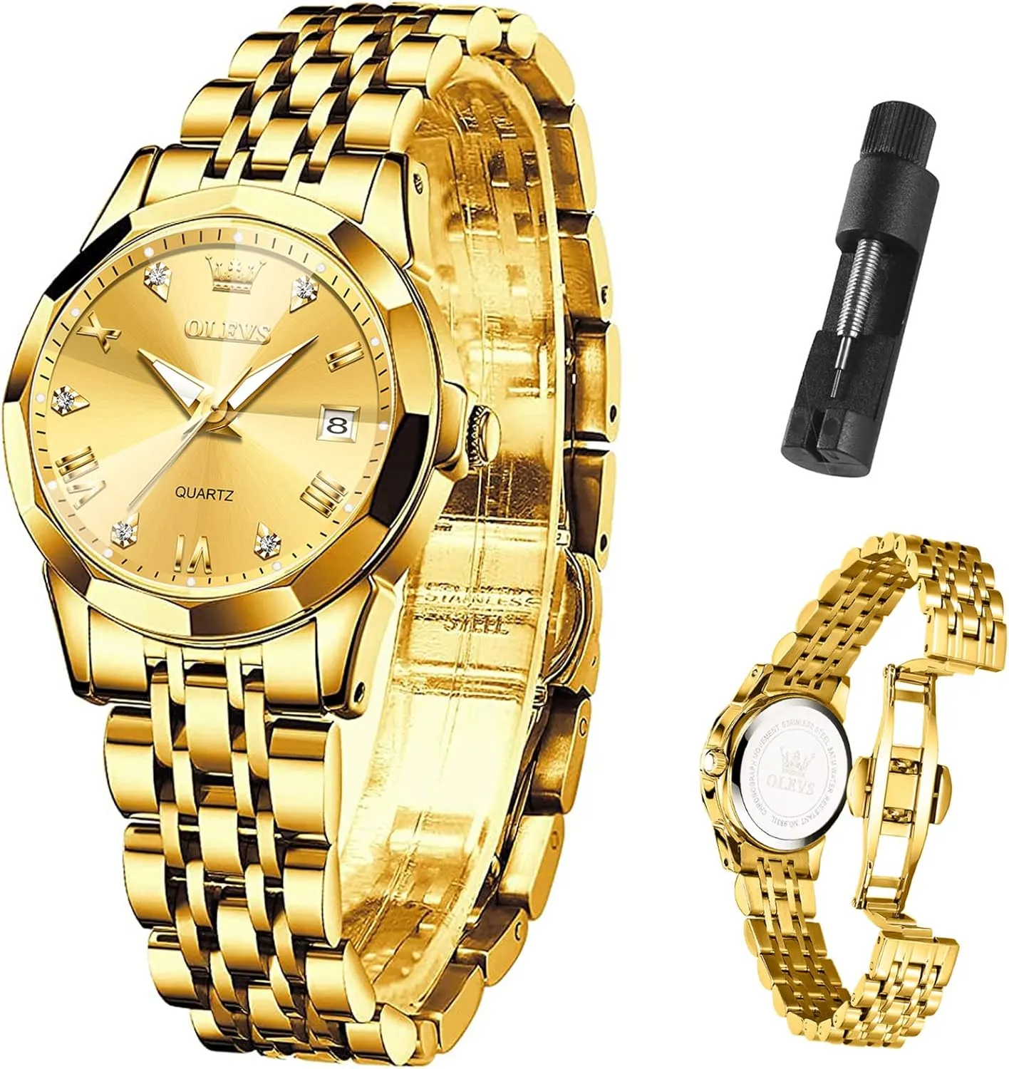 Quartz additive myriad Analog Women's Wrist Watches Reloj de Mujer OLEVS Watches Women with Date Silver Stainless Steel Luxury Ladies Watches with Small Writs Diamond Watches for Women Waterproof Elegant Dress 