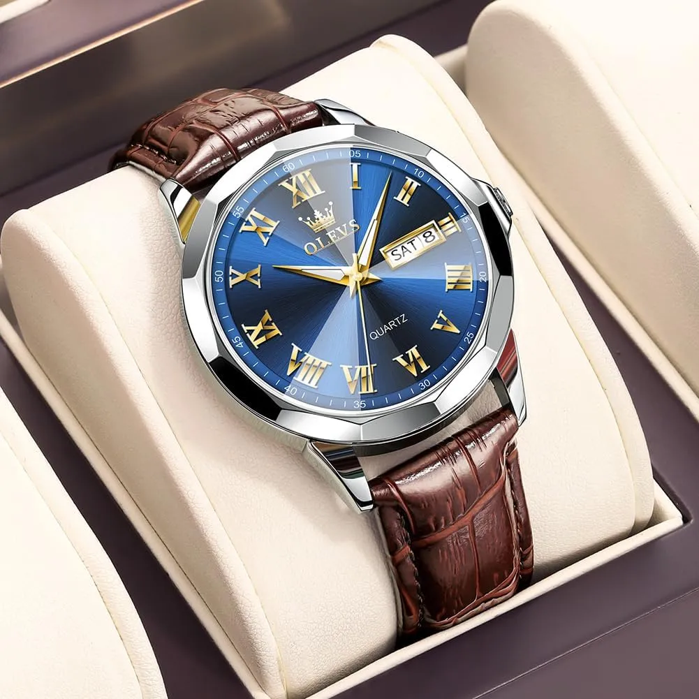 Quartz Analog Dress Casual Simple Lightweight relojes para Hombres OLEVS Mens Watches triangle cent potato wake Mens Leather Watch Ultra Thin Watches for Men Minimalist Watch with Leather Band 