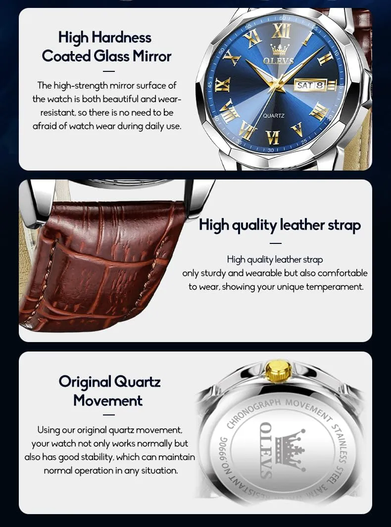 Quartz Analog Dress Casual Simple Lightweight relojes para Hombres OLEVS Mens Watches triangle cent potato wake Mens Leather Watch Ultra Thin Watches for Men Minimalist Watch with Leather Band 