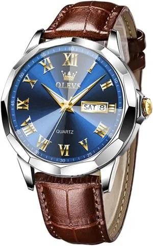 Quartz Analog Dress Casual Simple Lightweight relojes para Hombres OLEVS Mens Watches triangle cent potato wake Mens Leather Watch Ultra Thin Watches for Men Minimalist Watch with Leather Band 
