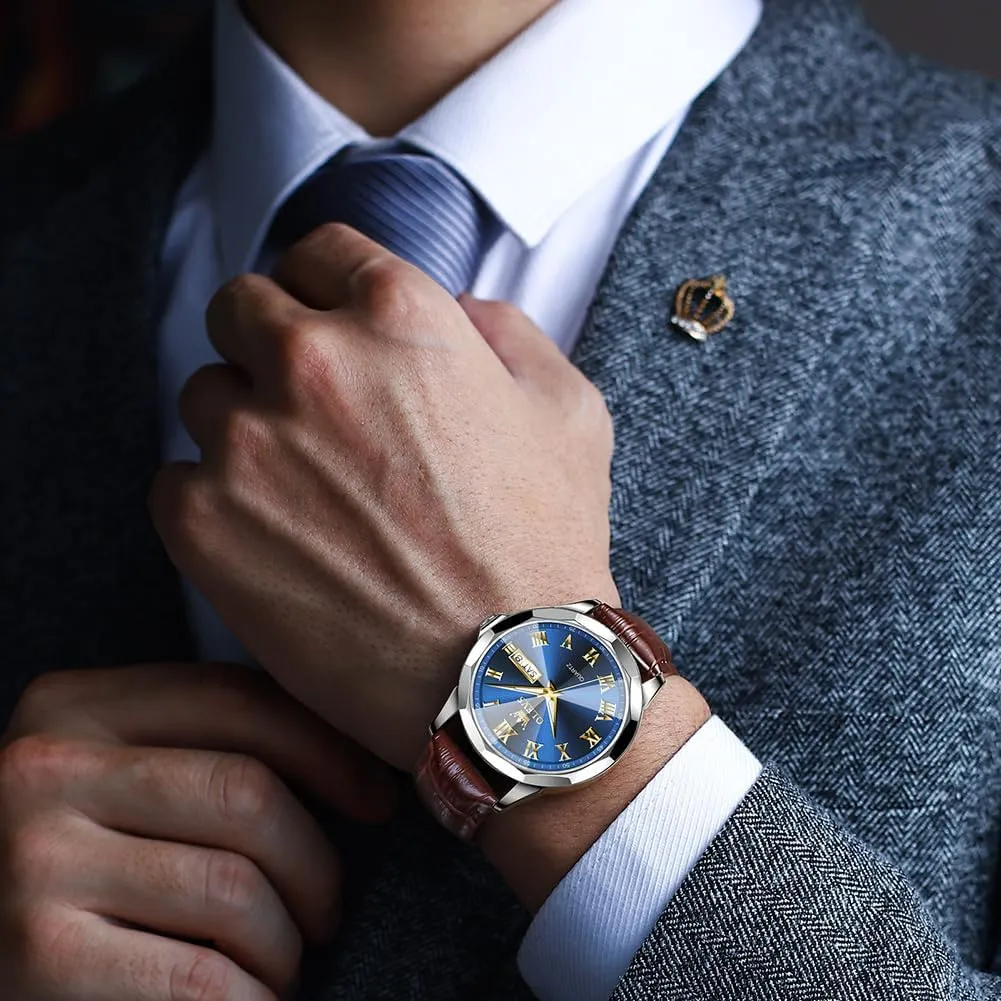 Quartz Analog Dress Casual Simple Lightweight relojes para Hombres OLEVS Mens Watches triangle cent potato wake Mens Leather Watch Ultra Thin Watches for Men Minimalist Watch with Leather Band 