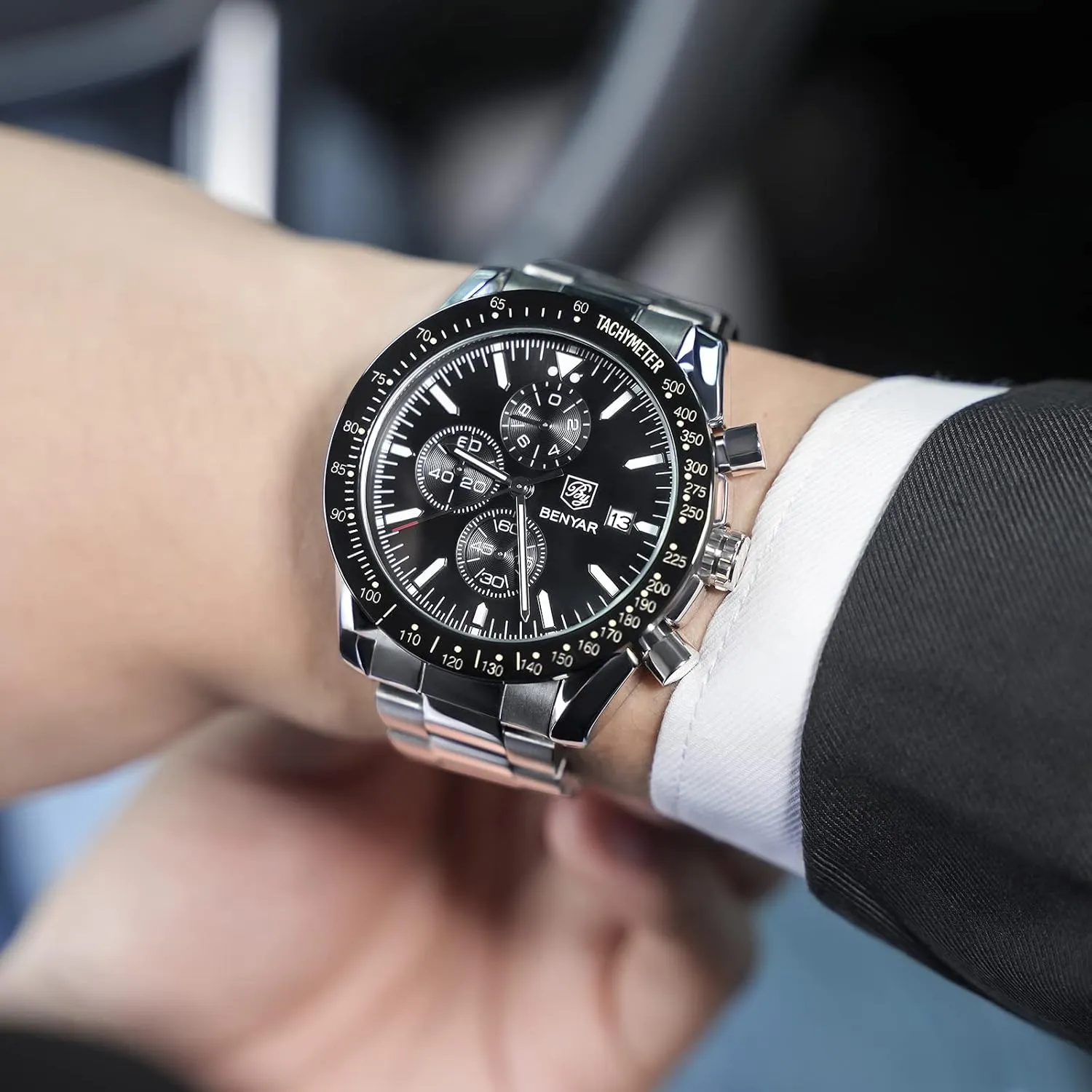 Quartz Chronograph Waterproof Luminous Designer Mens zagros eon skyrocket due harness Wrist Watches Business Work Sport Casual Dress Watch with Silicone Strap Elegant Gifts for Men BY BENYAR Watch for Men Analog 