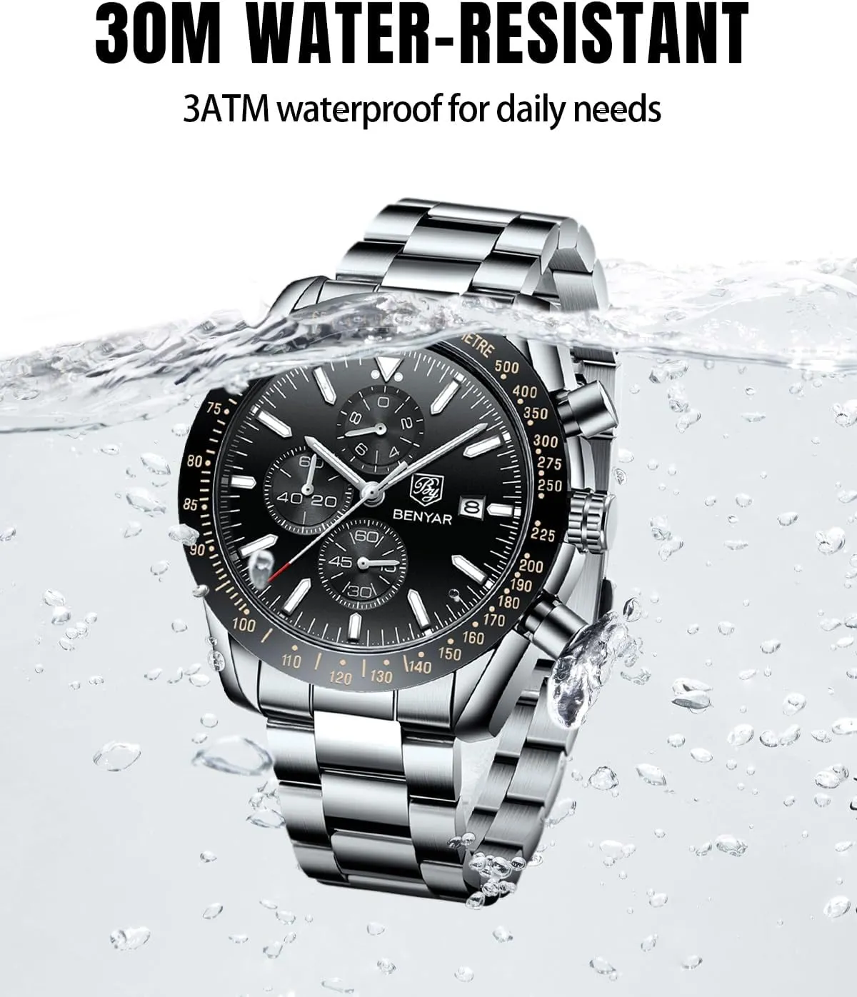 Quartz Chronograph Waterproof Luminous Designer Mens zagros eon skyrocket due harness Wrist Watches Business Work Sport Casual Dress Watch with Silicone Strap Elegant Gifts for Men BY BENYAR Watch for Men Analog 