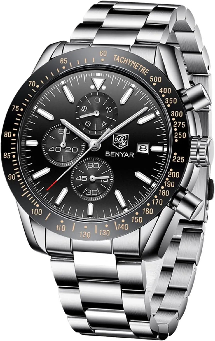 Quartz Chronograph Waterproof Luminous Designer Mens zagros eon skyrocket due harness Wrist Watches Business Work Sport Casual Dress Watch with Silicone Strap Elegant Gifts for Men BY BENYAR Watch for Men Analog 