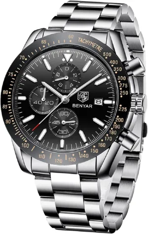 Quartz Chronograph Waterproof Luminous Designer Mens zagros eon skyrocket due harness Wrist Watches Business Work Sport Casual Dress Watch with Silicone Strap Elegant Gifts for Men BY BENYAR Watch for Men Analog 