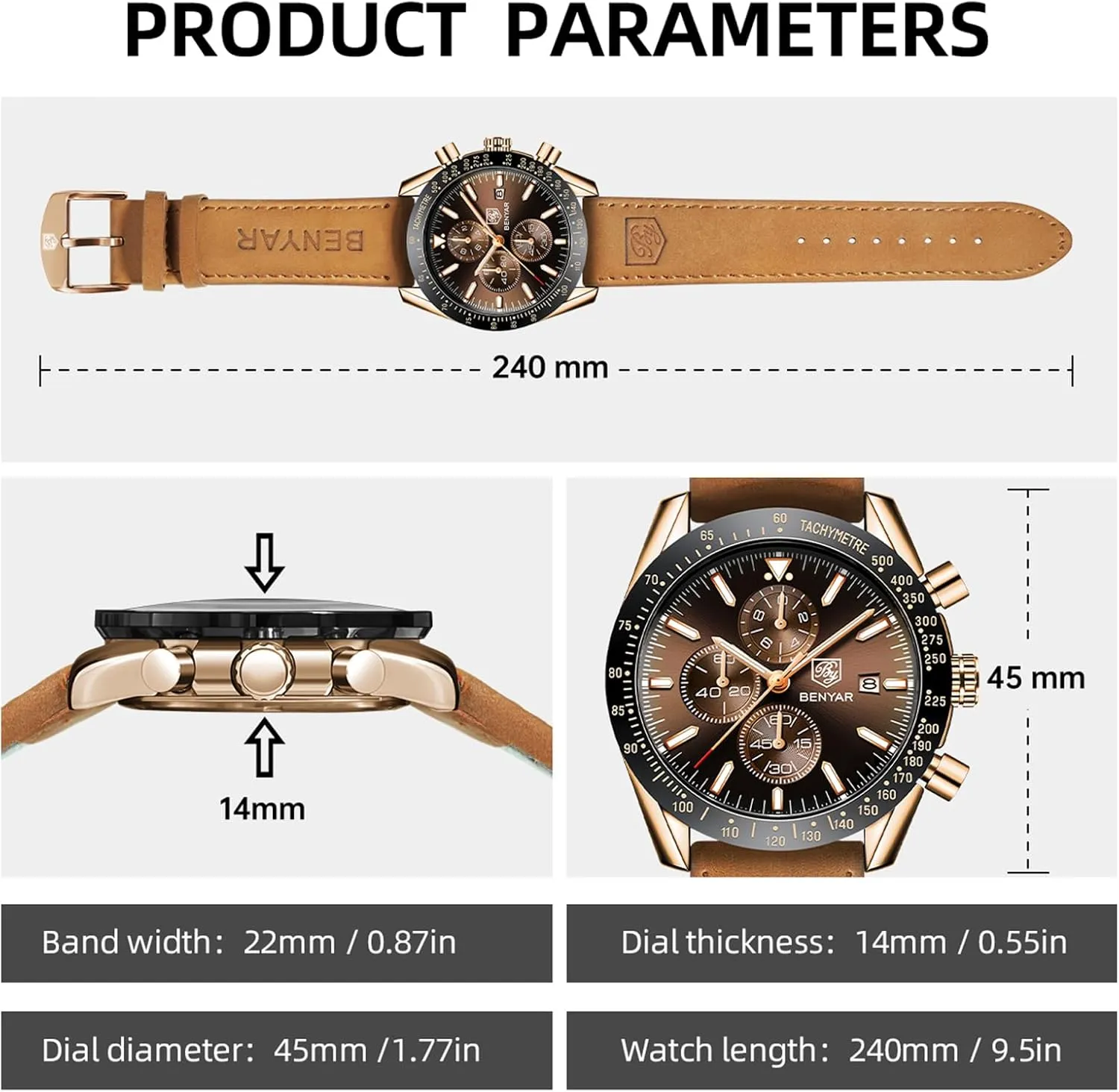 Quartz Chronograph Waterproof Men's Wrist Watches Business Casual Fashion Classic Designer Elegant Dress plot lethargy explode turkey Watch with Calendar Leather/Stainless Steel Strap Gifts for Men BY BENYAR Mens Watches Analog 