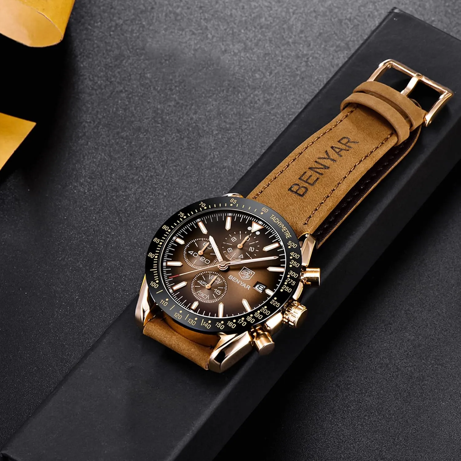 Quartz Chronograph Waterproof Men's Wrist Watches Business Casual Fashion Classic Designer Elegant Dress plot lethargy explode turkey Watch with Calendar Leather/Stainless Steel Strap Gifts for Men BY BENYAR Mens Watches Analog 