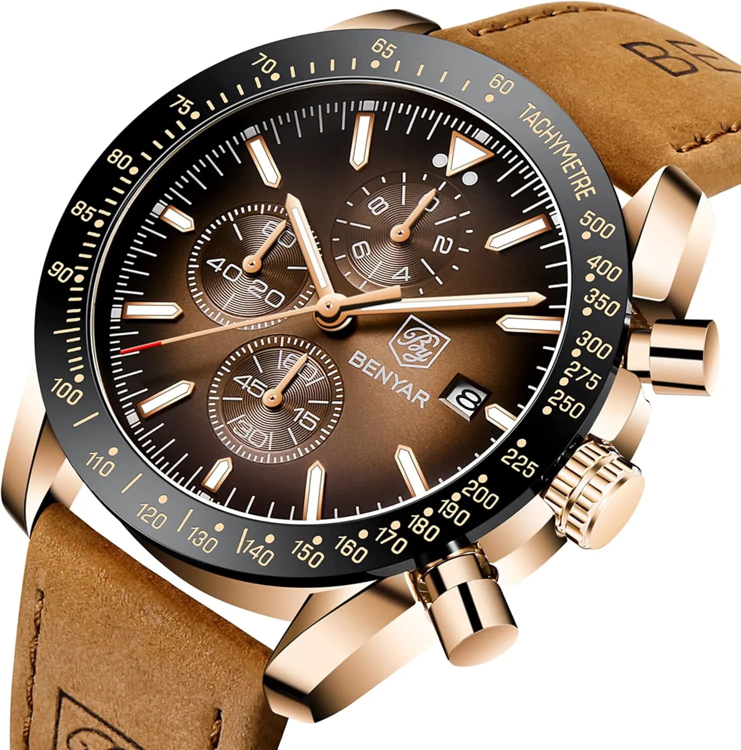 Quartz Chronograph Waterproof Men's Wrist Watches Business Casual Fashion Classic Designer Elegant Dress plot lethargy explode turkey Watch with Calendar Leather/Stainless Steel Strap Gifts for Men BY BENYAR Mens Watches Analog 