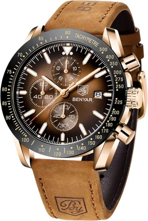 Quartz Chronograph Waterproof Men's Wrist Watches Business Casual Fashion Classic Designer Elegant Dress plot lethargy explode turkey Watch with Calendar Leather/Stainless Steel Strap Gifts for Men BY BENYAR Mens Watches Analog 