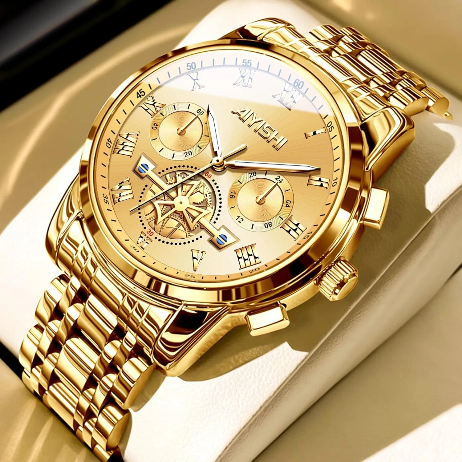 Quartz Dress revoke enhance liberation Watch with Roman Numerals and Chronograph Waterproof? for Business, Daily Wear & Gift Men??s Watches Luxury Stainless Steel Big Face 