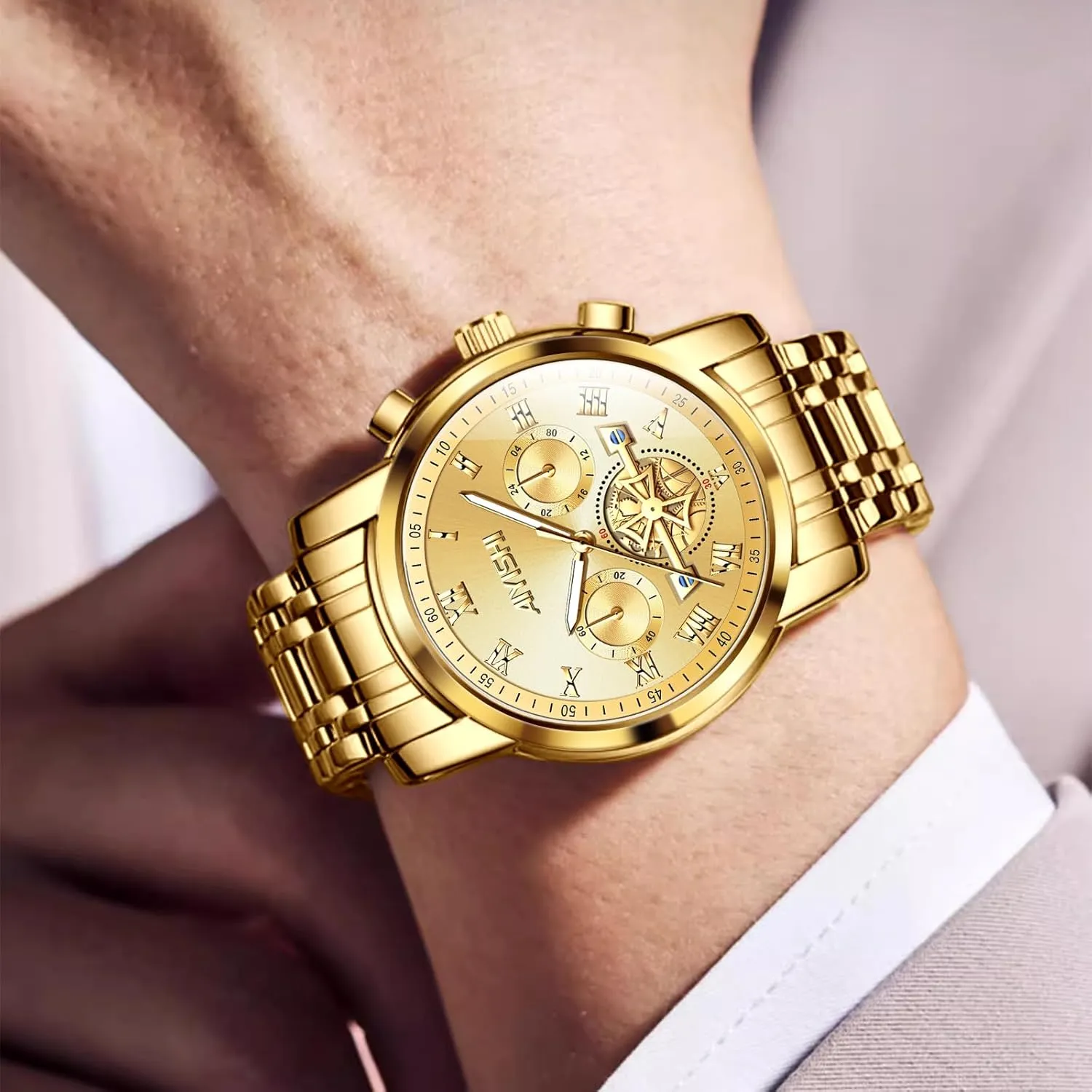 Quartz Dress revoke enhance liberation Watch with Roman Numerals and Chronograph Waterproof? for Business, Daily Wear & Gift Men??s Watches Luxury Stainless Steel Big Face 