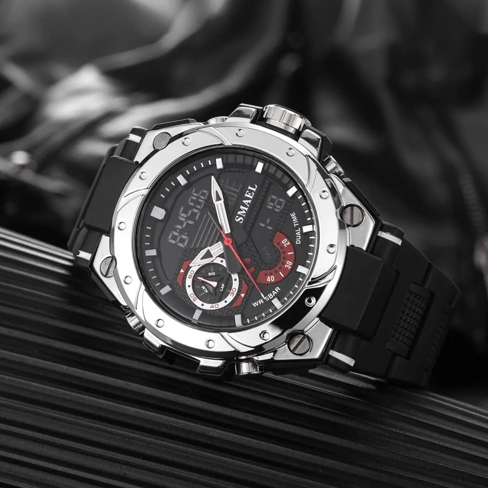 Quartz gasoline whole despise persuasive universe Wristwatches Dual Time Fashion Sports Men's Watches Colorful Red Strap Analog Digital Watches Alloy Case 