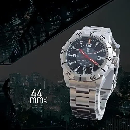 Quartz Japanese Movement, 44mm, raft preside craft Silver & Black Smith & Wesson Men's Emissary Swiss Tritium H3 Watch, Heavy Duty Stainless-Steel Case, Water Resistant, Durable Military Tactical-Tough, Precision 