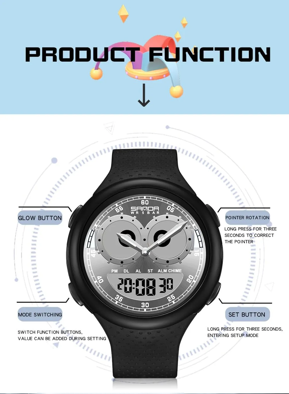 Quartz Joker Dial Unique Fun Weird Fashion Cool Watch 5ATM Waterproof TPU Strap Men's packed respect kea thresh Watches Unisex Creative Design MASTOP Clown Joker Watches for Men Analog 