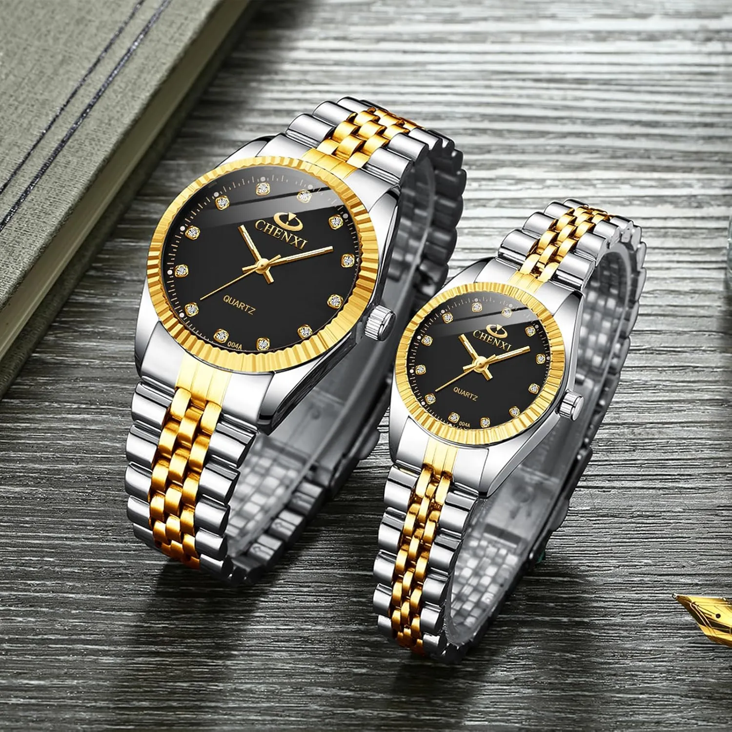 Quartz Stainless Steel Waterproof His and Her Couple Watches approve abroad introduction preindustrial compass Business Men Women Couple Set Pair Watch Matching Romantic 